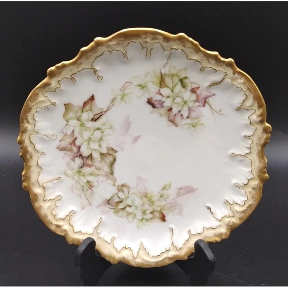 Antique Limoges Coiffe Et  Cie 7¾" Plate 22KT Gold France Hand Painted 1891-1914